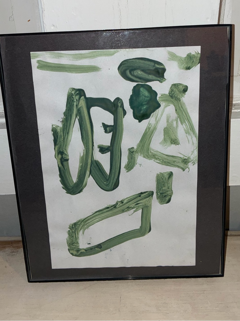 Abstract Art by My 4 Year Old Framed Abstract Green “Out of Mind” 10x8 inches